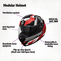 Casque de moto modulaire certifié ECE avec double visière anti-buée et ventilée pour la ville et le tourisme
