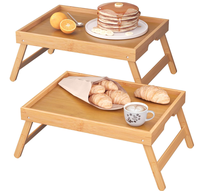 Plateau de lit pliable en bambou avec poignées pour petit-déjeuner, repas et support portable pour ordinateur portable, idéal pour la maison et le canapé