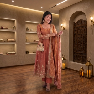 Vestido de Mujer TENNECY con Dupatta, Bordado Moti, Reversible, de Secado Rápido, Antiarrugas, Largo hasta el Tobillo, Corte Regular, para Todas las Temporadas, Ideal para Fiestas - Product Image 1