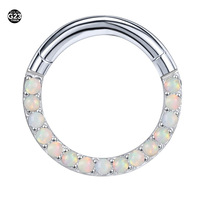 Anneau segmenté en titane G23 incrusté d'opale, anneau de septum nasal en opale, boucle d'oreille multi-usage