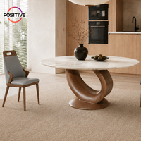 Table à manger ronde nordique moderne avec plateau en marbre et base en bois massif, mobilier de luxe minimaliste pour salle à manger de villa