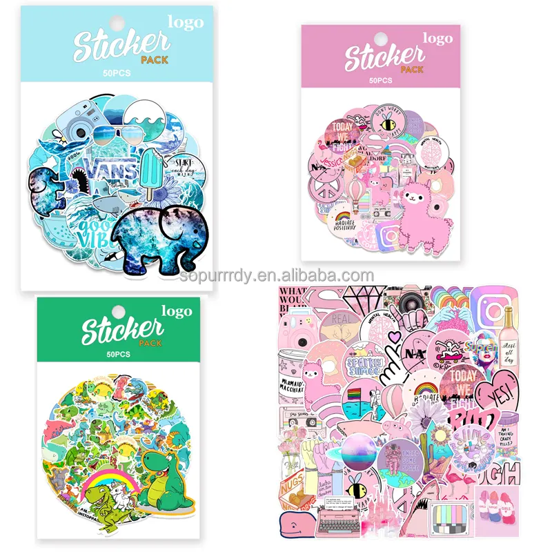 Custom Logo Printing Label VSCO Adhesive Sticker Waterproof Cute Cartoon Vinyl Stickers Pack for Water Bottle Suitcase for Teen