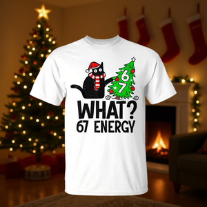 เสื้อยืดลาย Six Seven Cat Christmas 67 Energy Gen Z Meme slang Design - Product Image 3