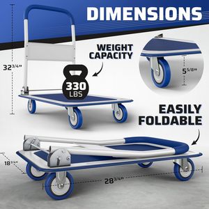 New Heavy Duty Foldable Push <strong>Cart</strong> Dolly 330 Lbs Capacity Collapsible Hand Truck Swivel Wheels <strong>Flat</strong> <strong>Bed</strong> Moving - Product Image 2