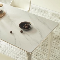 Zayshine Table rectangulaire en bois massif blanc de luxe de style nordique avec pieds de table en bois massif et plateau en pierre frittée marbrée, mobilier de restaurant