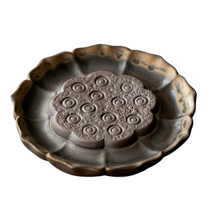 Plateau à thé en céramique rétro Wabi Sabi, forme irrégulière, fait main, texturé, pour support de théière, type de rangement pour l'eau - Product Image 5