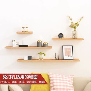 Estante de pared de madera maciza de varias capas con diseño minimalista para sala de estar. - Product Image 3