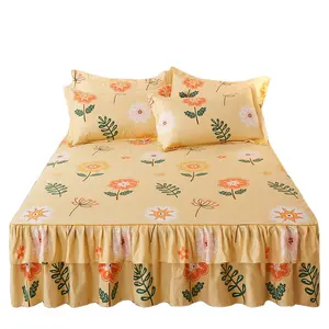 2024 New Luxury Aloe Vera Cotton Bunk Bed Skirt Flat Bed Sheet with Printed Pattern Home or Wedding Usage for Hotels