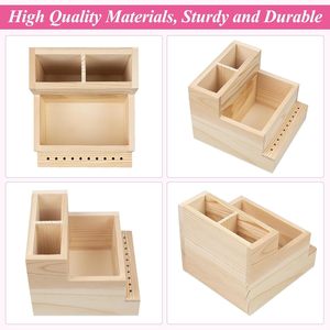 <b>Wooden</b> Storage Box Nail Tool Organizer With Drawers And Partitions For Makeup Brush And <b>Drill</b> <b>Bits</b> - Product Image 5