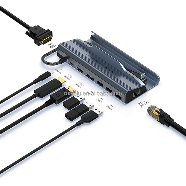 V254 8in1 MST Type-C HD DP 4k 60hz USB 3.0 Hubs for Steam Deck/ROG Ally Handheld Console Hub Dock with PD 100w Charging RJ45 VGA