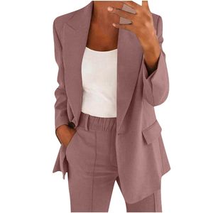 ZHEZHE femmes surdimensionné 2 pièces affaires tenues décontractées à manches longues ouvert avant revers col <span class=keywords><strong>Blazer</strong></span> pantalon ensemble travail pantalon costumes - Product Image 6