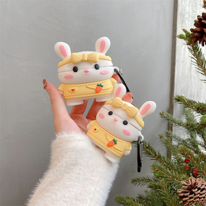 Étui pour écouteurs Apple AirPods 4 Pro 3 en silicone 3D mignon en forme de lapin avec nœud, coque de protection antichoc en caoutchouc motif dessin animé carotte - Product Image 2