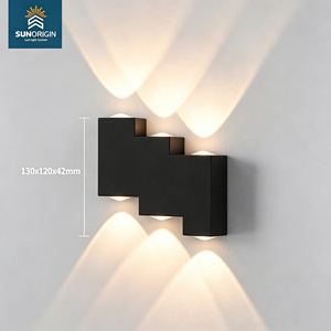 Applique murale LED moderne minimaliste en aluminium, étanche, éclairage haut/bas, cube noir et or, pour chambre, couloir, jardin, extérieur - Product Image 3