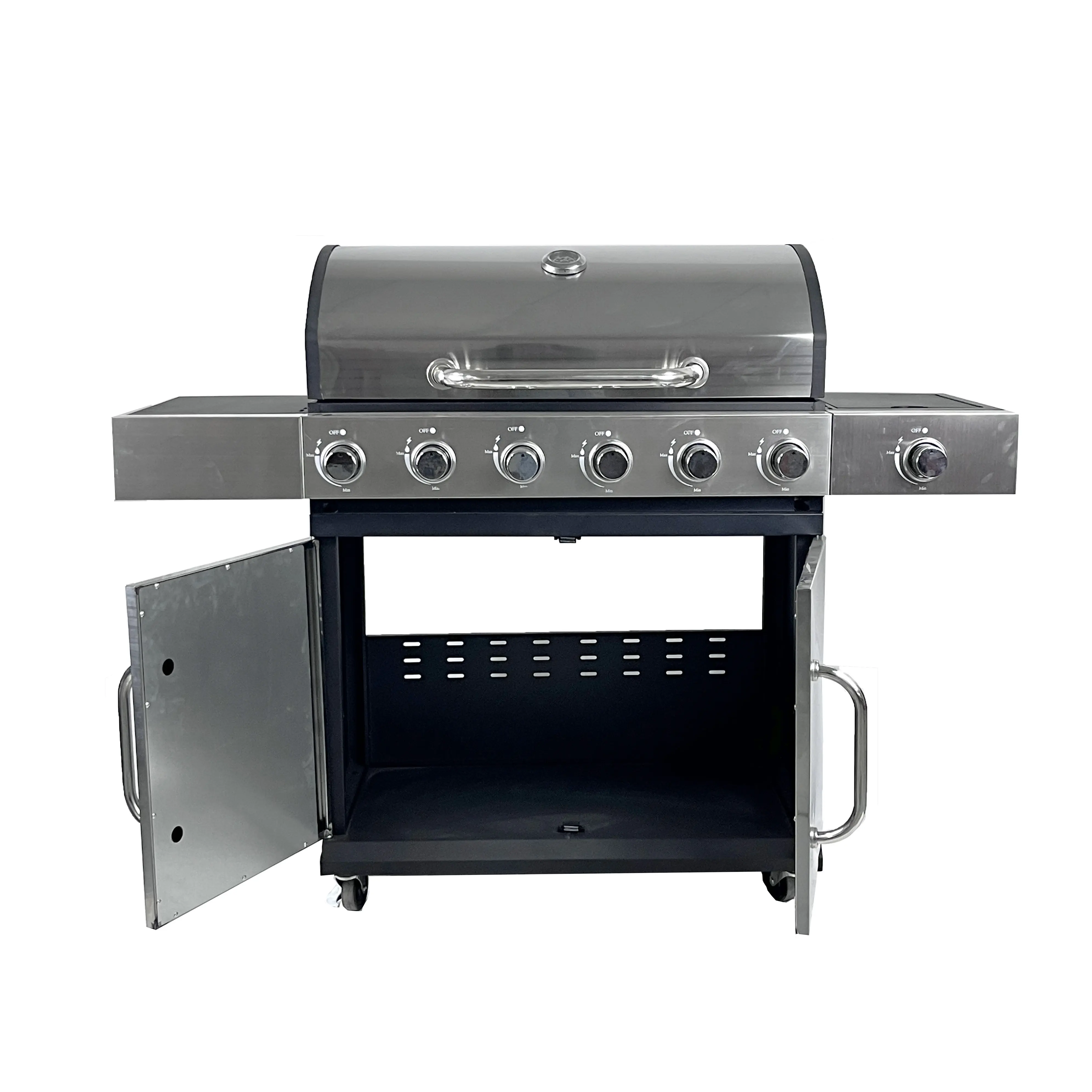 6-Pits Gasgrill Propaangrill Met Zijbrander Buitengrillkast Stijl Met Wielen