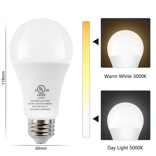 Factory Direct Supply Dusk to Dawn Light Bulb Light Sensor LED Bulb Indoor Outdoor Auto On/Off 8W 800LM E26
