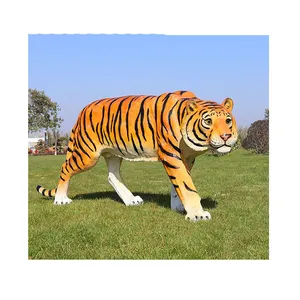 Estatua de tigre de fibra de vidrio para decoración de parque al aire libre, escultura de animales de resina grande, al por mayor