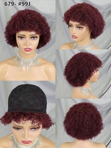 Letsfly 17$ Cheap Fringe <b>Pixie</b> Curly Bangs <b>Wig</b> Machined Made 100% Human Hair <b>Wigs</b> Brazilian Hair Wholesale for Black Woman - Product Image 4