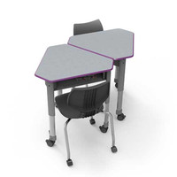 Bureau d'ordinateur portable en métal et bois pour étudiants, table et chaise triangulaire