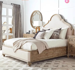 Oak Solid Wood Upholstered <b>Bed</b> With Fabric Headboard, <b>Storage</b> King Size for Home Bedroom Hotel 1554 Oak Solid Wood <b>Bed</b> Frame Cra - Product Image 3