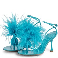 2024 chaussures d'été à talons hauts à la mode sandales de fête à talons plumes pour femmes et filles