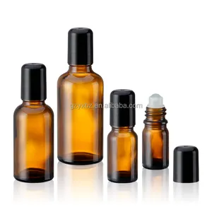 5ml 10ml 15ml 30ml 50ml Amber Essential Oil Roller Perfume Bottles With Screw Black Plastic Lid