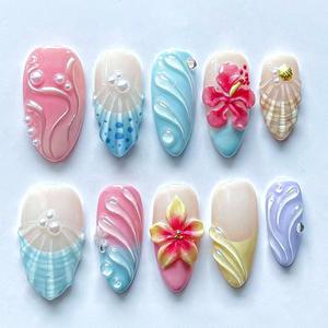 Betifnail <span class=keywords><strong>Uñas</strong></span> Postizas de Lujo 3D con Flores, Forma Ataúd/Almendra, con Purpurina, Venta al por Mayor, <span class=keywords><strong>Pegamento</strong></span> <span class=keywords><strong>para</strong></span> Aplicación en Dedos, 10 Uds./Set - Product Image 4