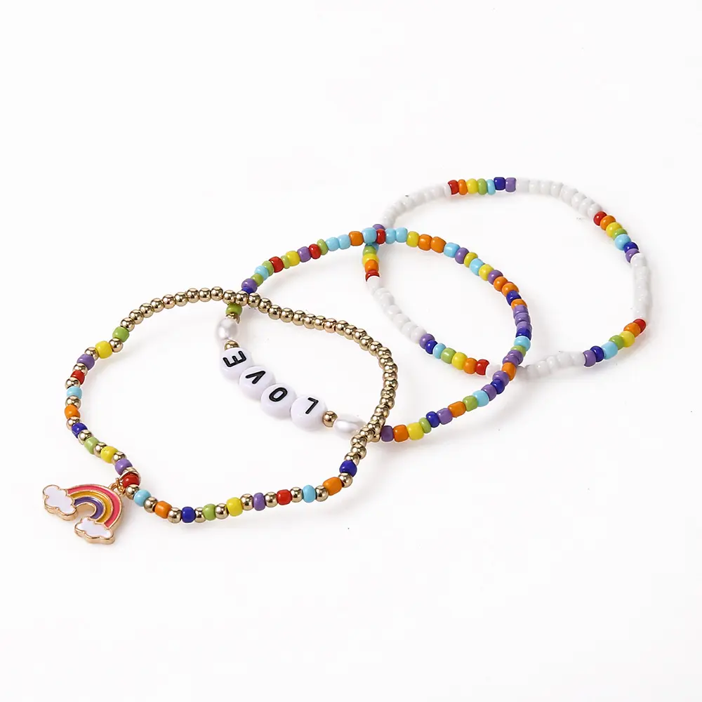Drop shipping mode Boho perles bracelet 3 pc/set DIY lettre LOVE arc-en-ciel pendentif mignon bracelet à breloques cadeau de fête des mères
