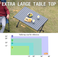Table de plage, camping, voyage et extérieur portable, rectangulaire, en aluminium, imperméable, durable, avec hauteur réglable et plateau amovible.