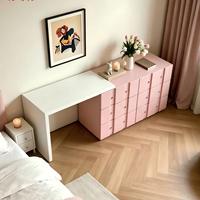 Coiffeuse JINXI de luxe léger en laque blanche et rose, table de maquillage moderne et simple pour chambre à coucher avec spacieuses armoires de rangement