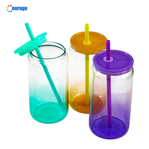 Vaso de Vidrio Transparente Sublimable de 16 oz con Degradado de Color, Vaso para Café Sublimable con Tapa y Pajita - Product Image 6
