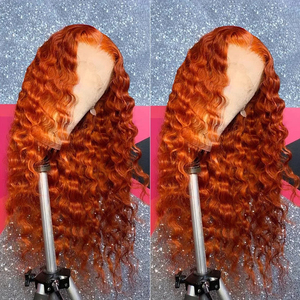100% brut vierge brésilien gingembre <span class=keywords><strong>orange</strong></span> 13x4 pleine perruque de dentelle frontale lâche vague profonde pré-plumé perruques de cheveux humains pour les femmes - Product Image 1