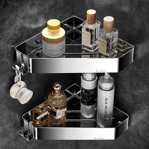 Étagère d'angle murale rectangulaire moderne en acier inoxydable 304 à double niveau, étanche, pour salle de bain, rangement pour gel douche - Product Image 1