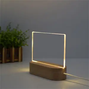 अनुकूलित उपकरण खाली एक्रिलिक 3D रात को प्रकाश यूएसबी टेबल विभिन्न आकार लकड़ी के आधार के साथ डेस्क दीपक नेतृत्व