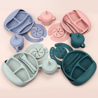 Vaisselle en silicone pour bébé Ensemble Dassiettes Et Bavoir 8 Pcs Ensemble De Alimentacion Plateau en silicone Sensoriel pour bébé et assiettes