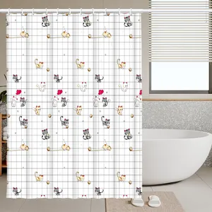 可爱猫图案印花100% 聚酯浴帘儿童浴室淋浴衬垫儿童动物印花