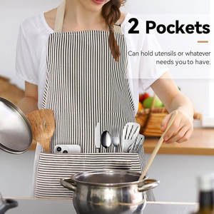 <span class=keywords><strong>Delantal</strong></span> con babero de Chef suave ajustable, rayas negras/marrones, algodón impermeable de poliéster para cocina, salón de cocina/uso de barbacoa, hombres y mujeres - Product Image 4