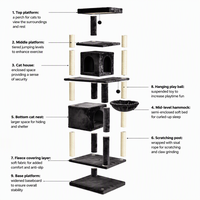 Arbre à chat extra-haut de 74 pouces avec deux condos pour chats, panier suspendu, plusieurs perchoirs et poteaux à gratter en sisal pour intérieur