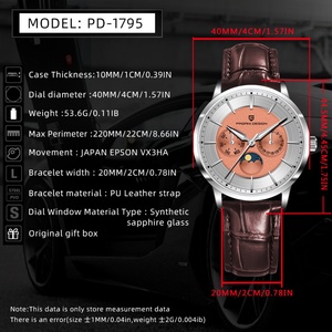 Montre à quartz multifonctionnelle pour homme Pagani Design 40 mm, mouvement japonais, phase de lune, étanche 100 m, verre saphir, bracelet en cuir - Product Image 2
