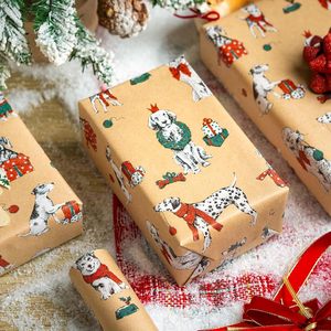 Rollo de papel de regalo navideño Kraft de 17 pulgadas x 32,8 pies con diseño de perro dámileno, papel marrón para envolver regalos navideños - Product Image 6