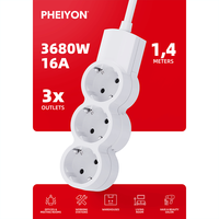 Multiprise européenne PHEIYON 3 prises 16A avec prises Schuko, design suspendu amovible pour établi et maison