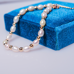 Zierlicher Schmuck 5-6mm White Pearl 14 Karat vergoldete runde Perlenkette Echtes Süßwasserperlen-<span class=keywords><strong>Set</strong></span> - Product Image 4