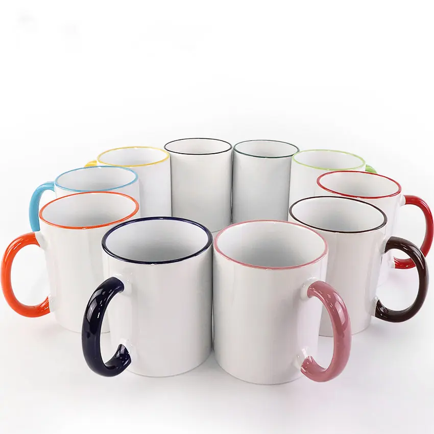 11oz Ceramic Sublimation Rim Color Handle Mugs with Coating