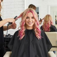 Cape de Coiffeur Personnalisée avec Logo, Coupe Parapluie, pour Salon de Coiffure, Institut de Beauté, Maquillage, Cape Courte Noire, Bavette pour Teinture Capillaire