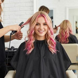 Cape de <span class=keywords><strong>Coiffeur</strong></span> Personnalisée avec Logo, Coupe Parapluie, pour Salon de Coiffure, Institut de Beauté, Maquillage, Cape Courte Noire, Bavette pour Teinture Capillaire - Product Image 5