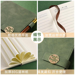 LX2024 4 Cuadernos de Cuero PU Estilo Chino, Set de Regalo para Oficina y Negocios, Diseño Grabado, Personalizado, Encuadernado con Alambre, Papel Daolin - Product Image 5