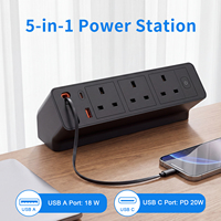 Multiprise de bureau à fixation par pince, avec USB-C PD 20W rétractable, 3 prises CA 13A 3250W, sans perçage, pour montage sur bord de bureau