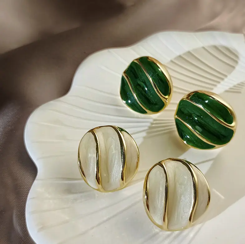 Wholesale Green Glaze Irregular Round Stud Earrings Korean Enamel Geometric Exaggerated Sweet Cool Fashion Retro Ear Jewelry