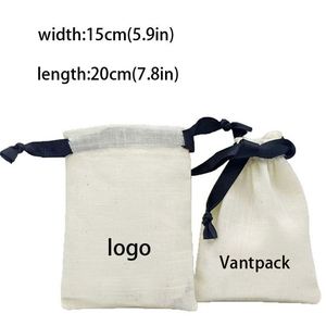 Sac en coton pour bijoux 15x20cm, logo personnalisable, sacs en coton mousseline avec cordon de serrage, pochette cadeau, à utiliser pour les bijoux, les parfums - Product Image 2