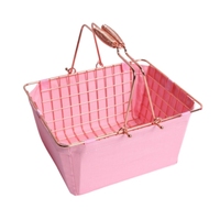 Panier de courses moderne en fil métallique rose, durable et écologique, avec 2 poignées, sac de rangement en tissu pour cosmétiques de vente au détail