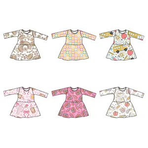 가을 맞춤형 디지털 패턴 아기 소녀 긴 소매 원피스 가을 인쇄 소녀 도티 드레스